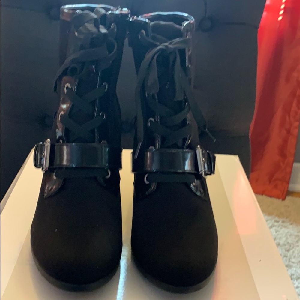 Anne Klein Black Lace Up Bootie with Memory Foam